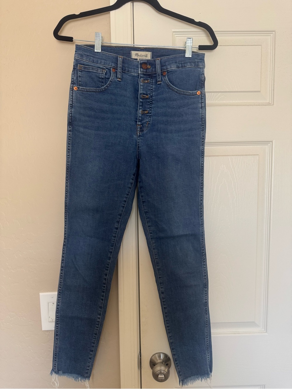 Madewell Button-Fly High-Rise Skinny Jeans in Medium Blue
